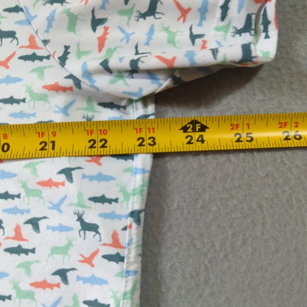 Burlebo Mens Performance Polo Shirt Large Wildlife Deer Duck Fish Print White - Picture 7 of 8